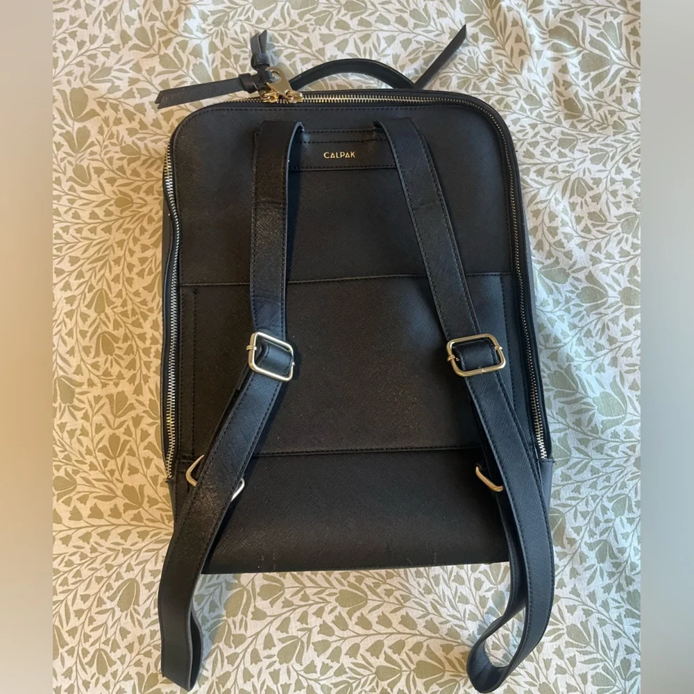 Calpak Black Laptop Backpack with Woven Edge Detail